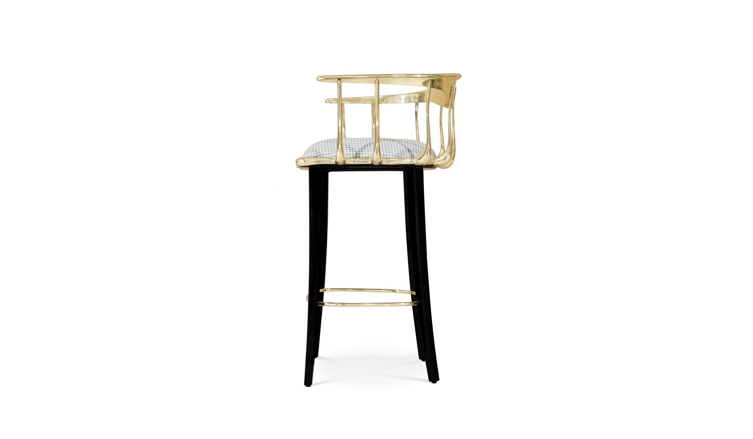 N°11 - Chaise de comptoir design surréaliste en laiton et tissu haut de gamme