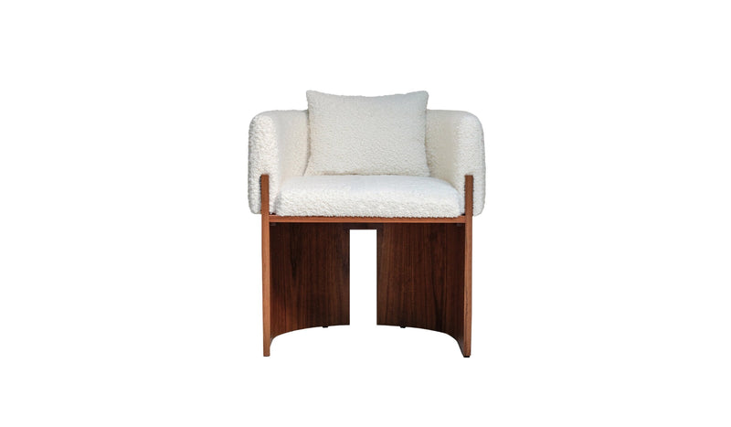 Original Julius 10y dining chair, wood and white bouclé fabric