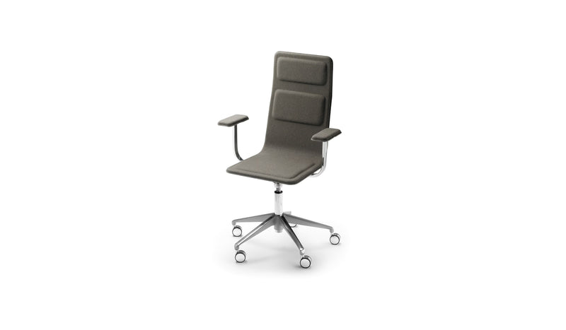 Chaise de bureau Laia, dossier haut, avec accoudoirs et roulettes
