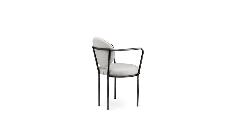 Casablanca industrial chair in raw metal, off-white bouclé fabric