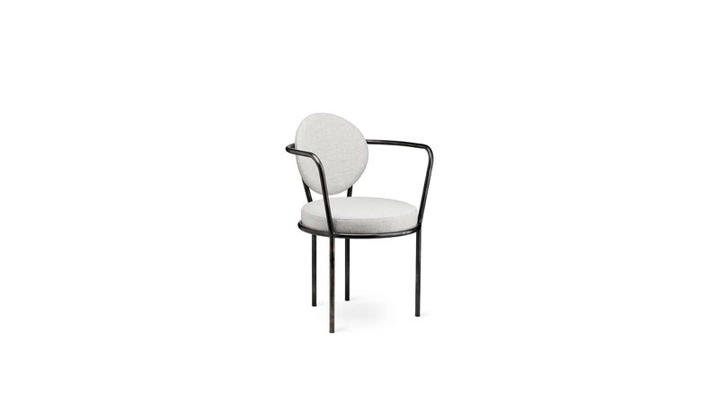 Casablanca industrial chair in raw metal, off-white bouclé fabric