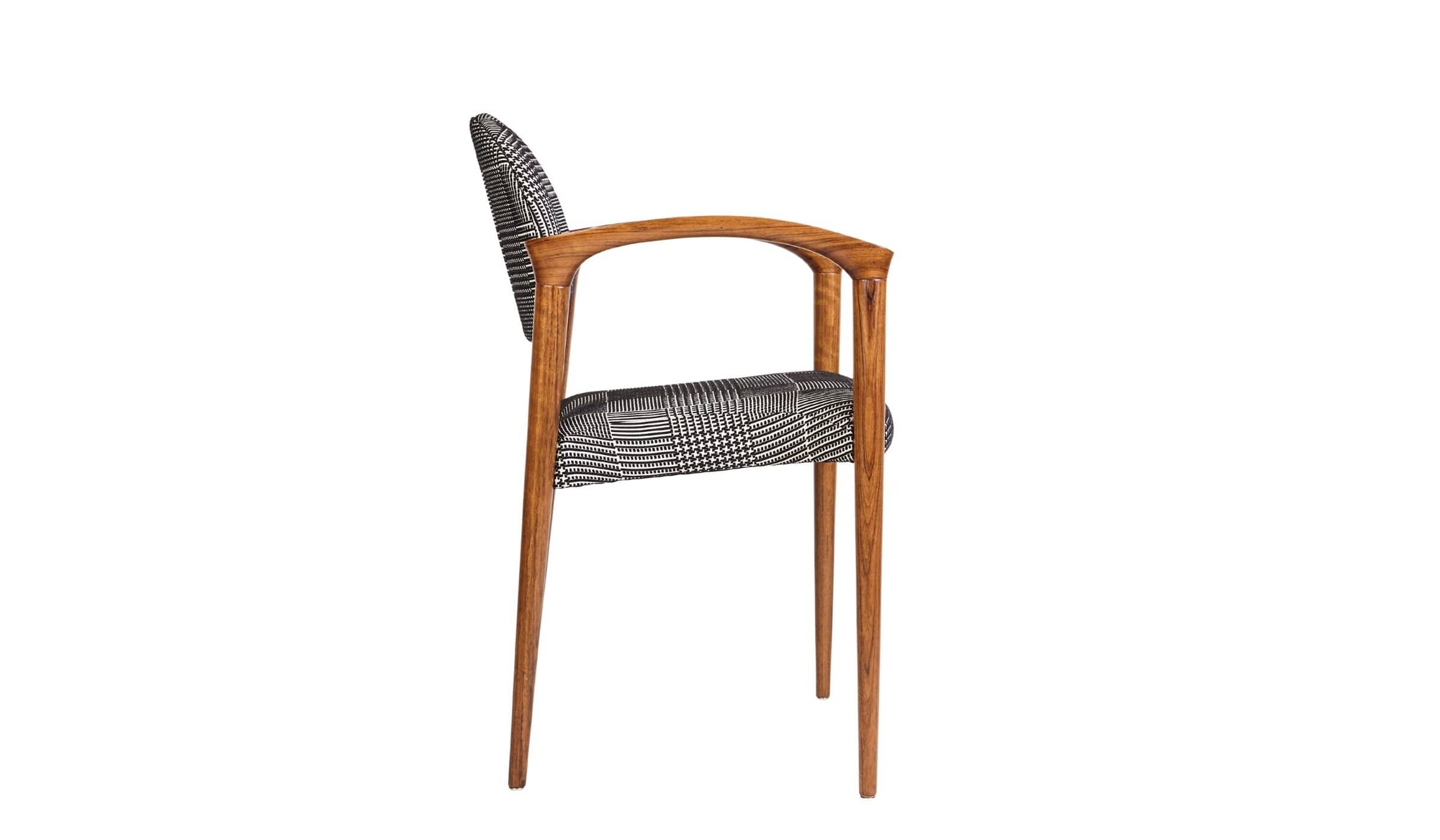 Tanoco luxury dining chair, with armrests, in Mutenye wood and fabric