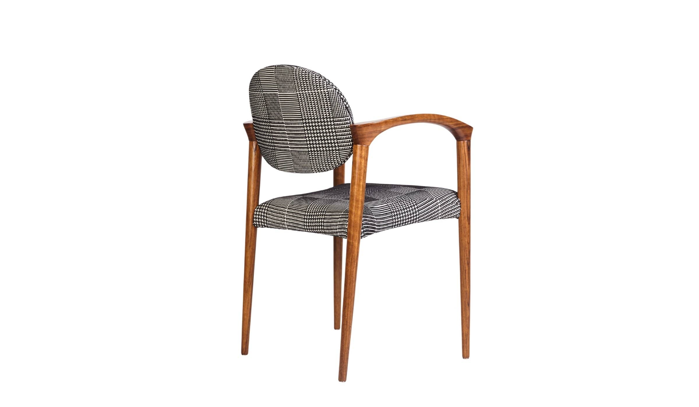 Tanoco luxury dining chair, with armrests, in Mutenye wood and fabric