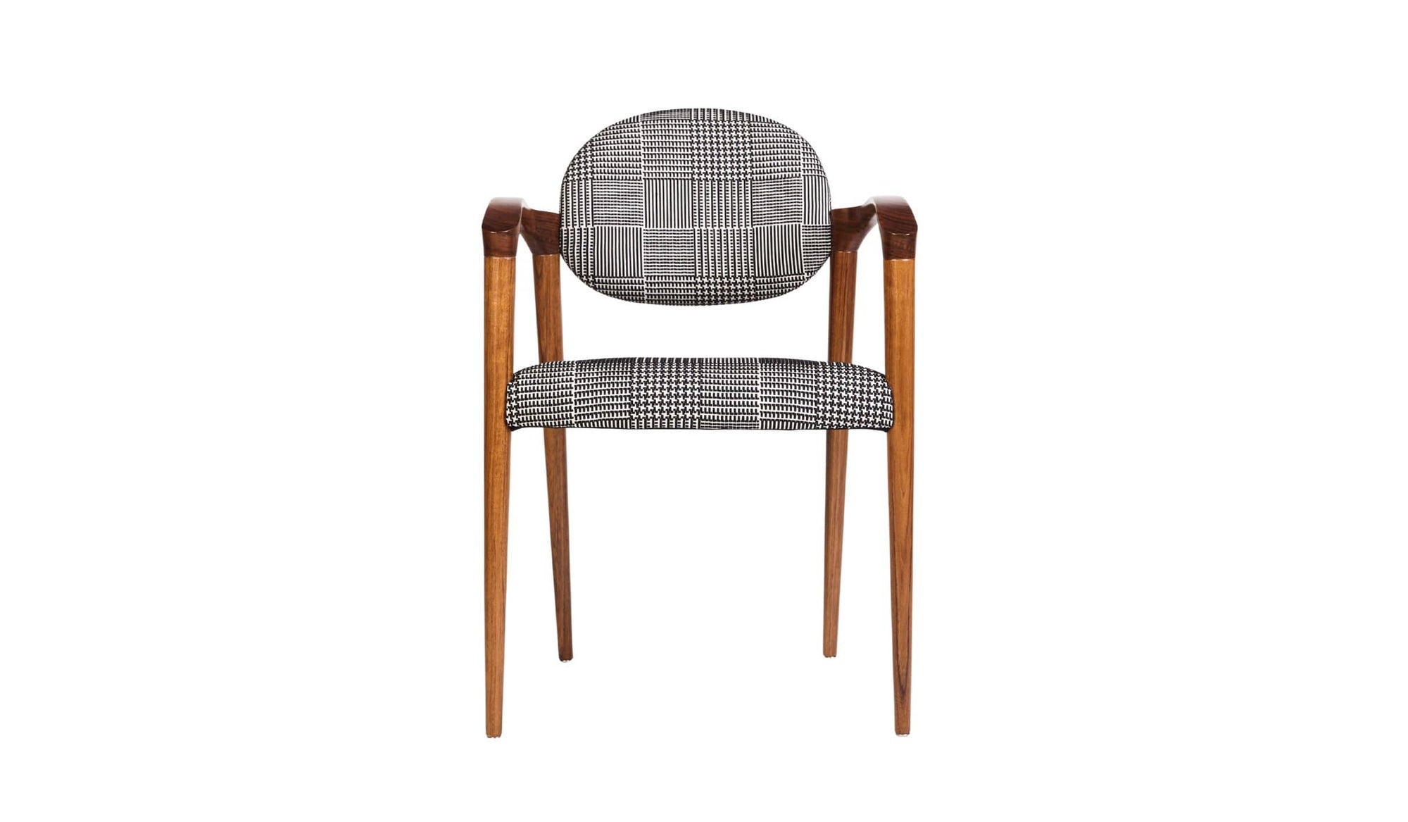 Tanoco luxury dining chair, with armrests, in Mutenye wood and fabric