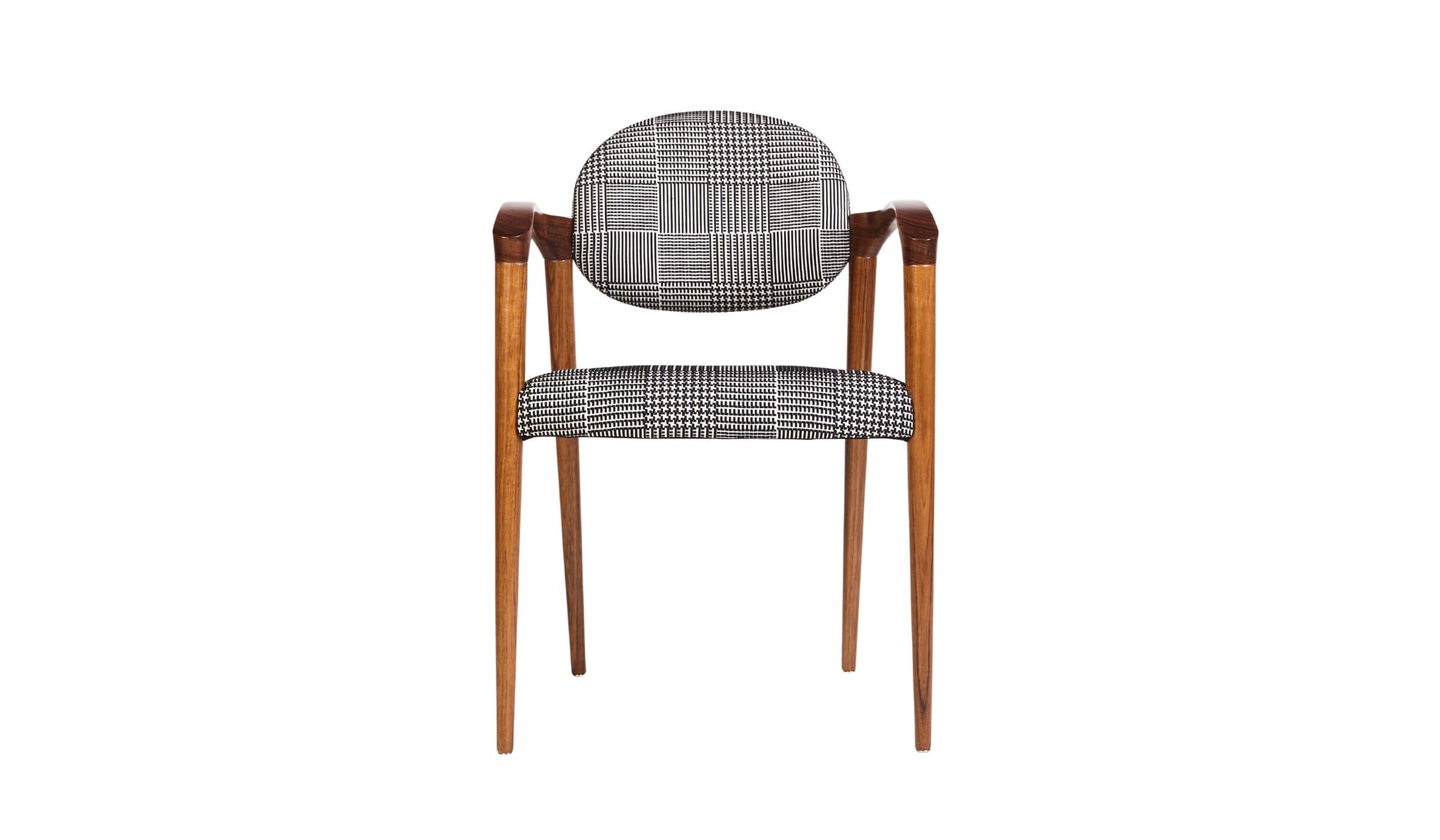 Tanoco luxury dining chair, with armrests, in Mutenye wood and fabric