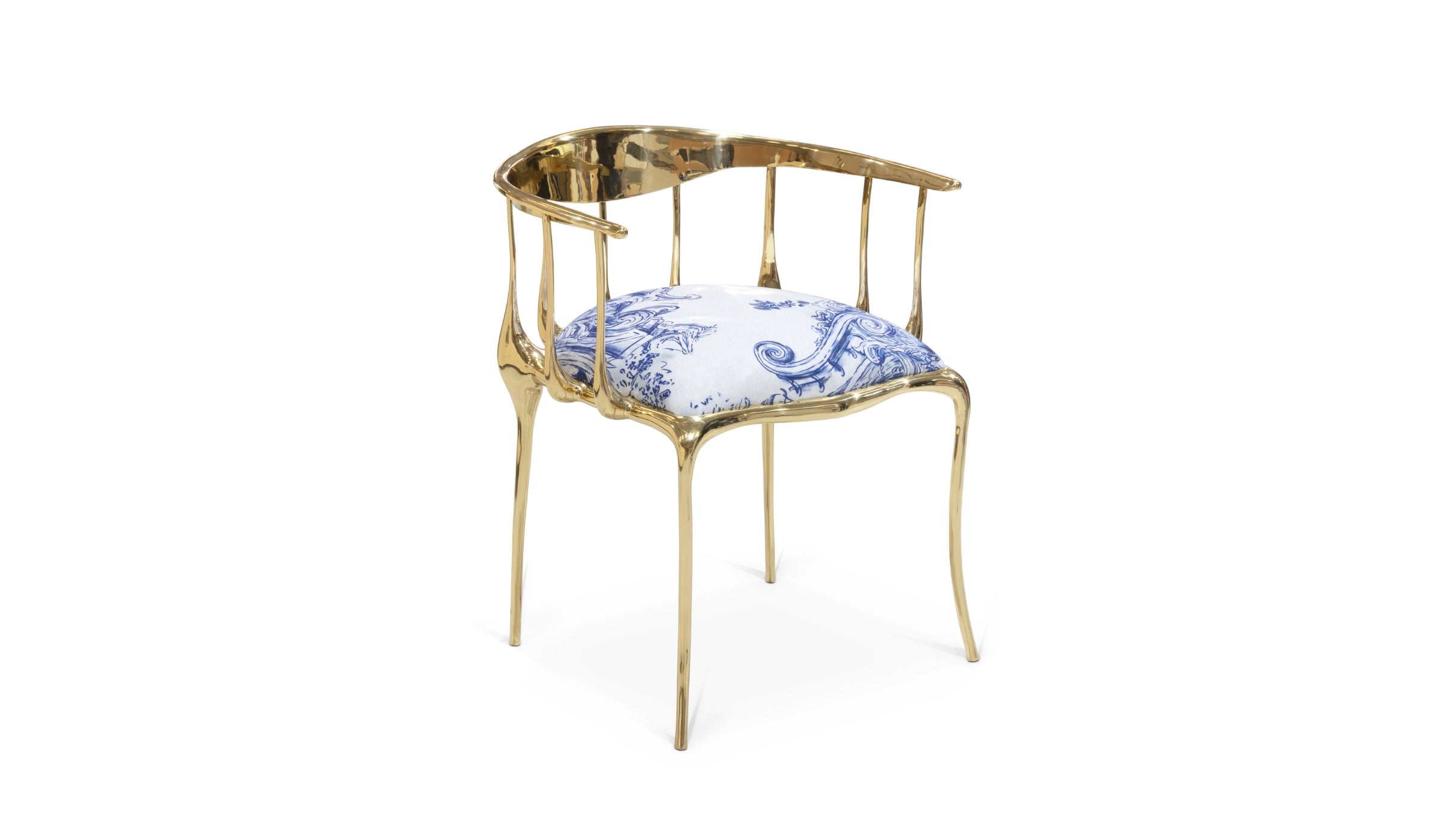 N°11 - Chaise design surréaliste en laiton doré et velours motif héritage