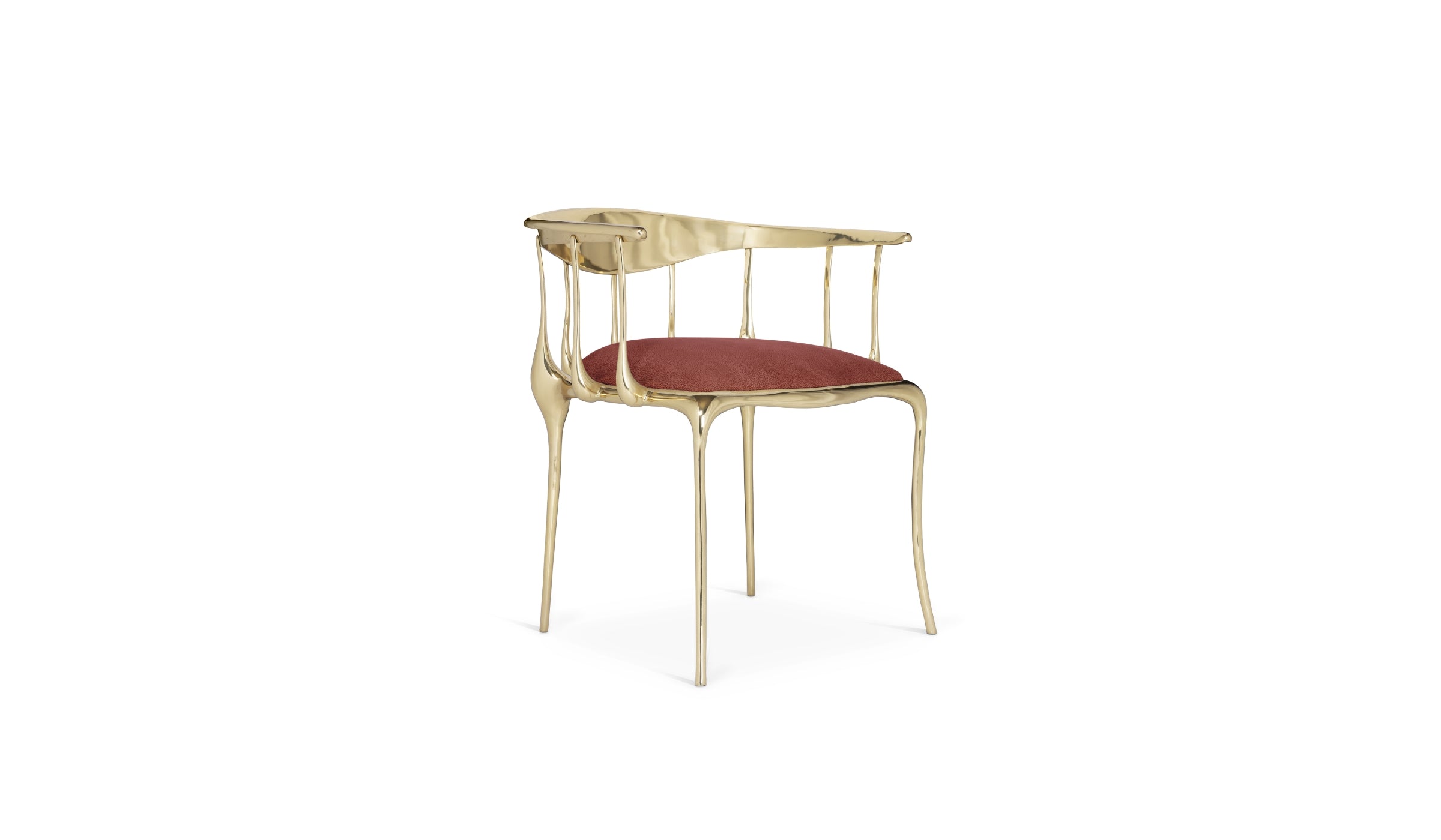 N°11 - Chaise design surréaliste en laiton doré et velours bourgogne