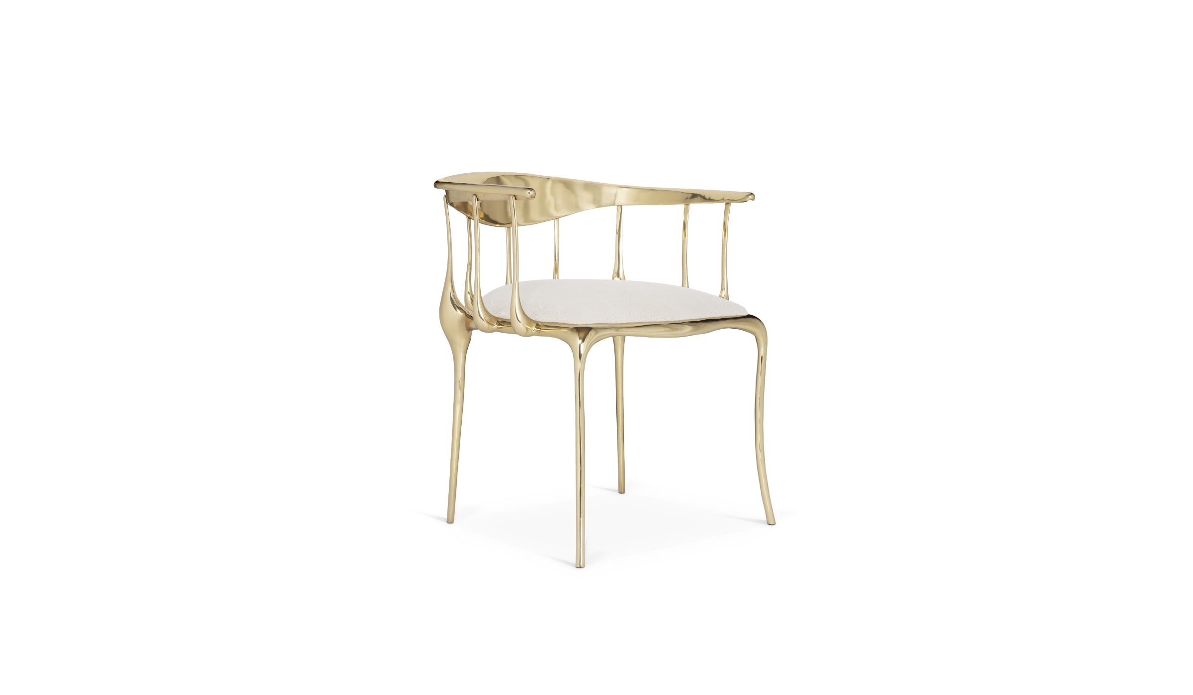 N°11 - Chaise design surréaliste en laiton doré et velours crème