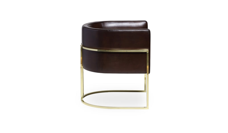 Comfortable Julius dining chair, brass structure and leather covering