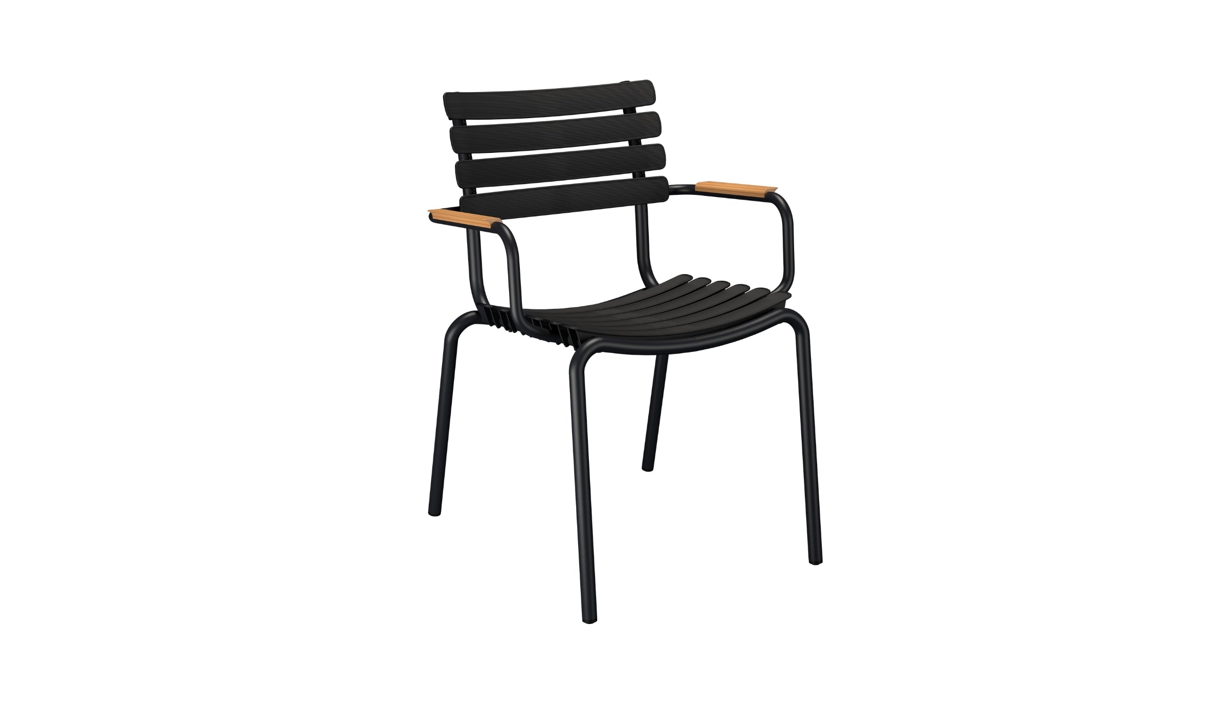 Reclips - Outdoor chair in aluminum and recycled plastic with bamboo armrests, black