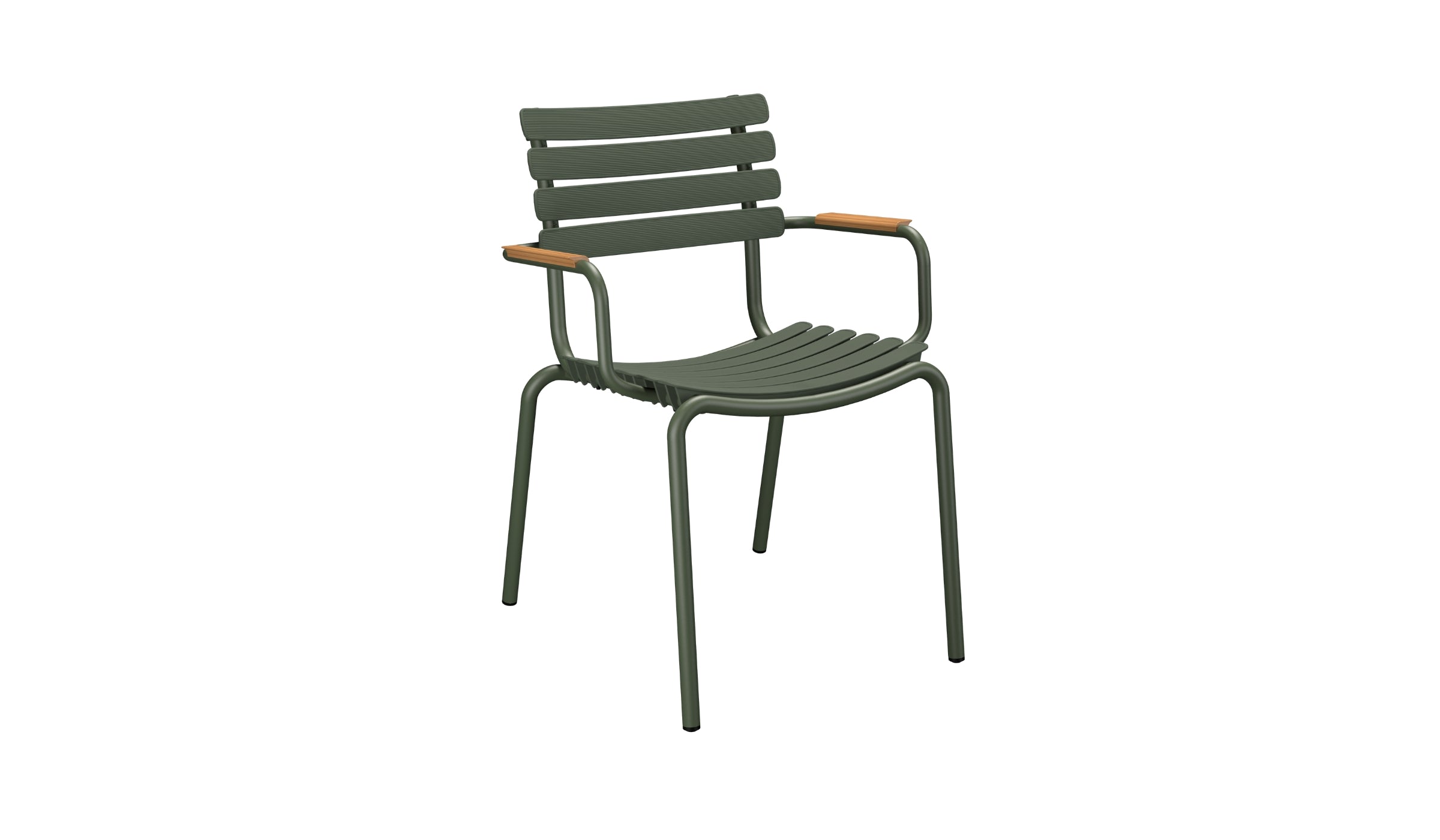 Reclips - Chaise d'extérieur en aluminium et plastique recyclé avec accoudoirs en bambou, vert olive