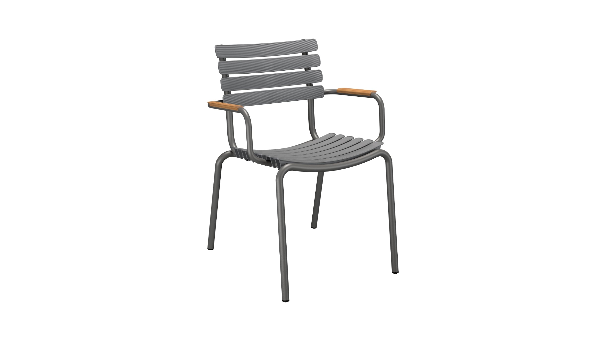 Reclips - Outdoor chair in aluminum and recycled plastic with bamboo armrests, gray