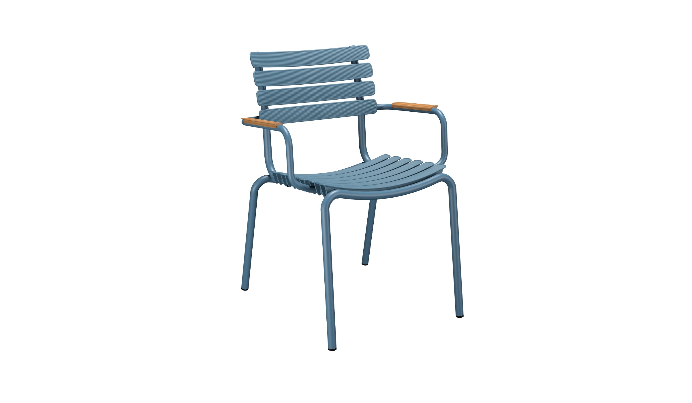 Reclips - Outdoor chair in aluminum and recycled plastic with bamboo armrests, blue
