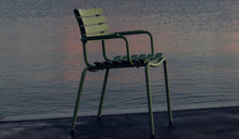 Reclips - Outdoor chair in aluminum and recycled plastic with armrests, olive green