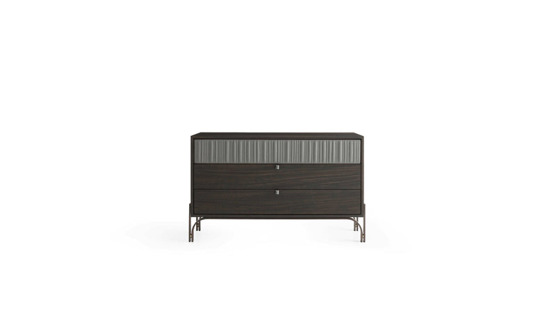 Canette wooden chest of drawers, 3 drawers, in Laguna oak &amp; anthracite leather