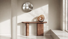 Creta - Canaletto walnut console and Arabescato white marble insert