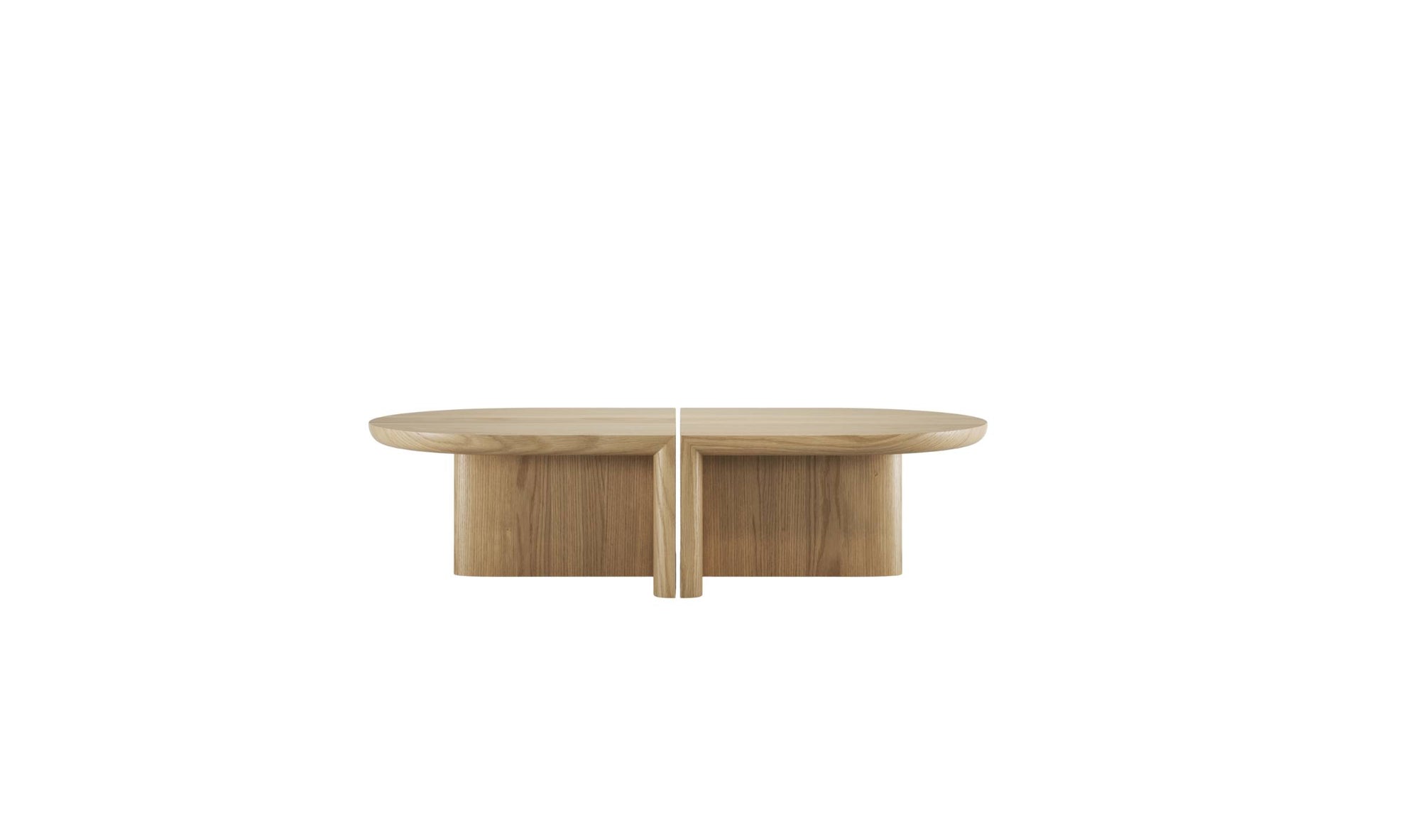 Ensemble de 2 table basse Re-Form de Wewood en chêne massif, vue de latérale sur fond blanc