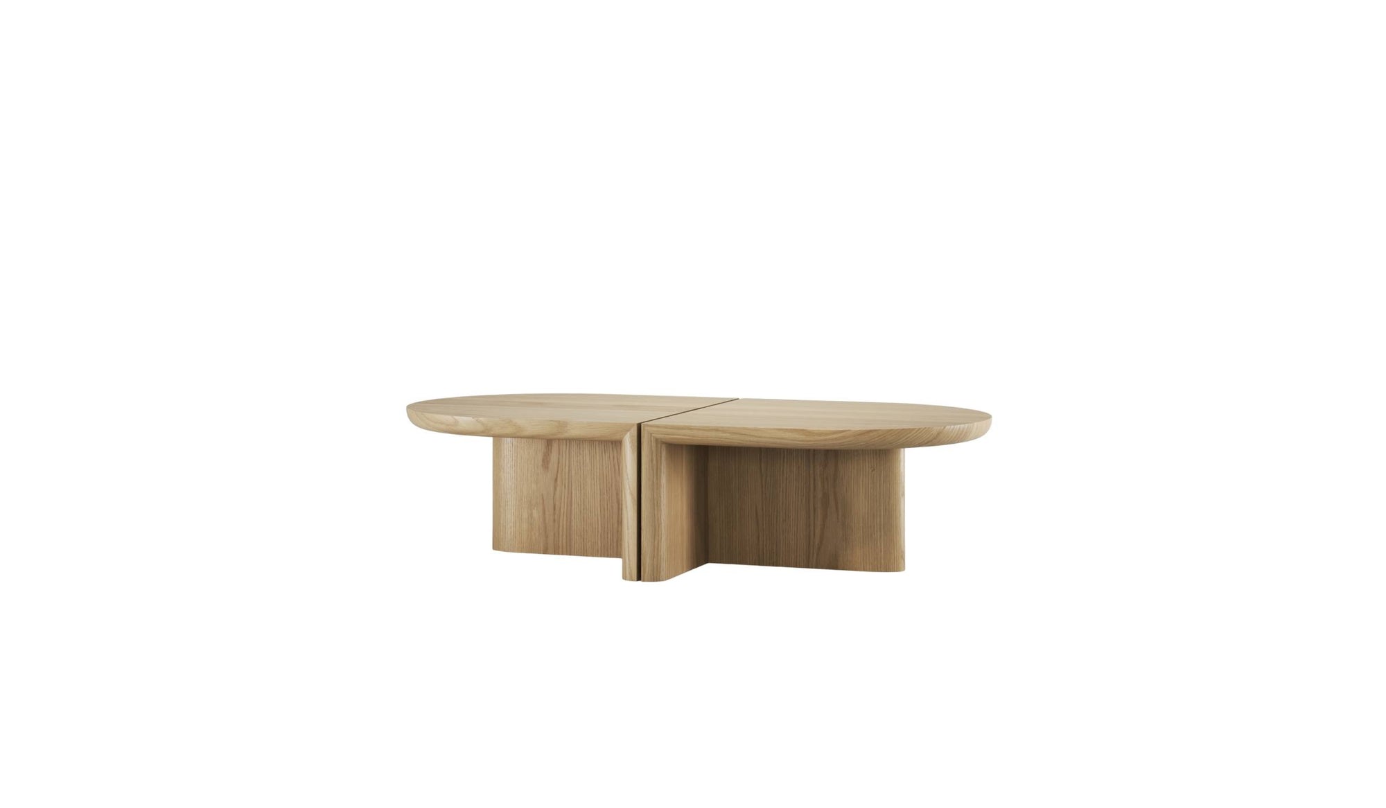 Ensemble de 2 table basse Re-Form de Wewood en chêne massif, vue de 3/4 sur fond blanc