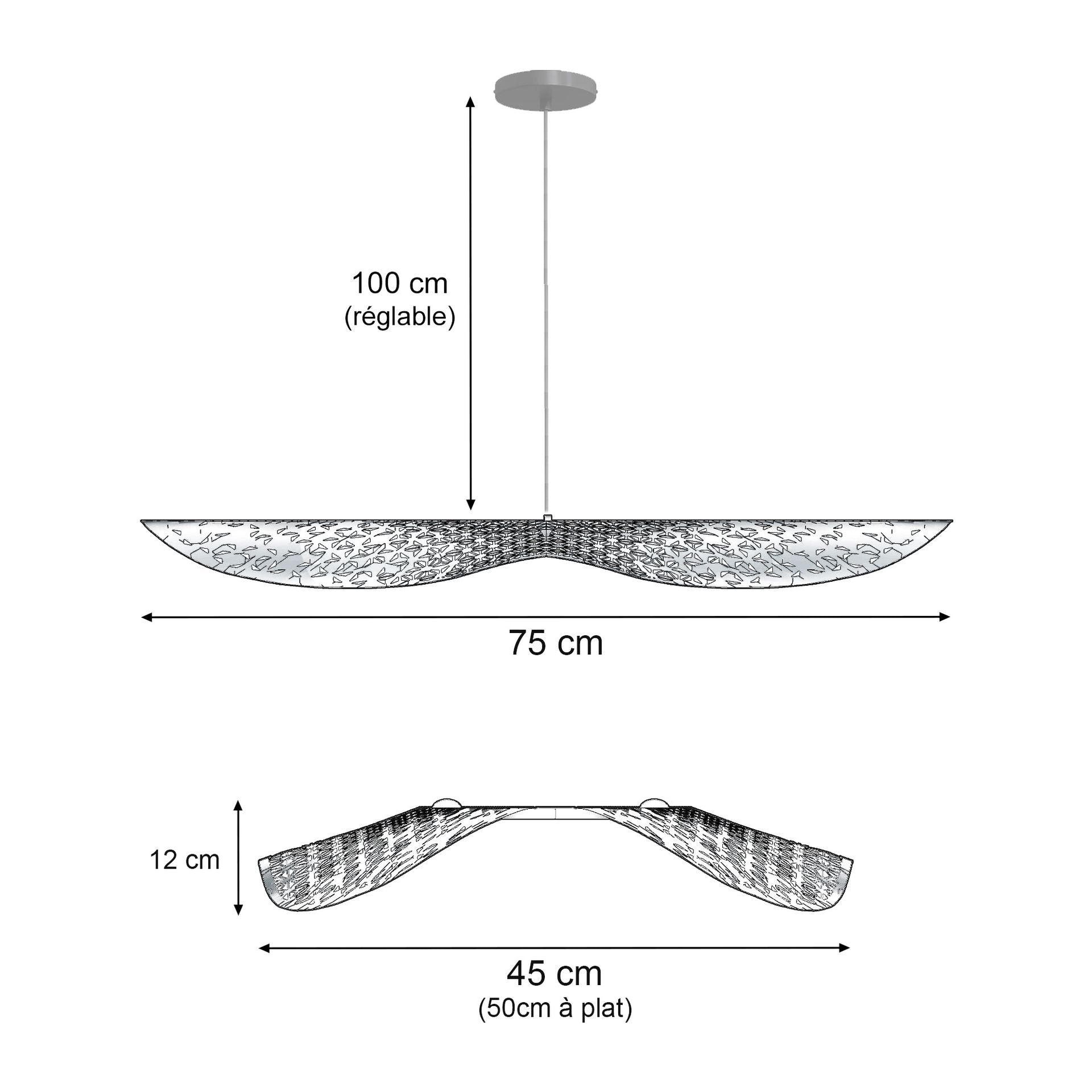 Suspension bohème Envole-moi, cuir recyclé beige, 105cm, ampoule allongée