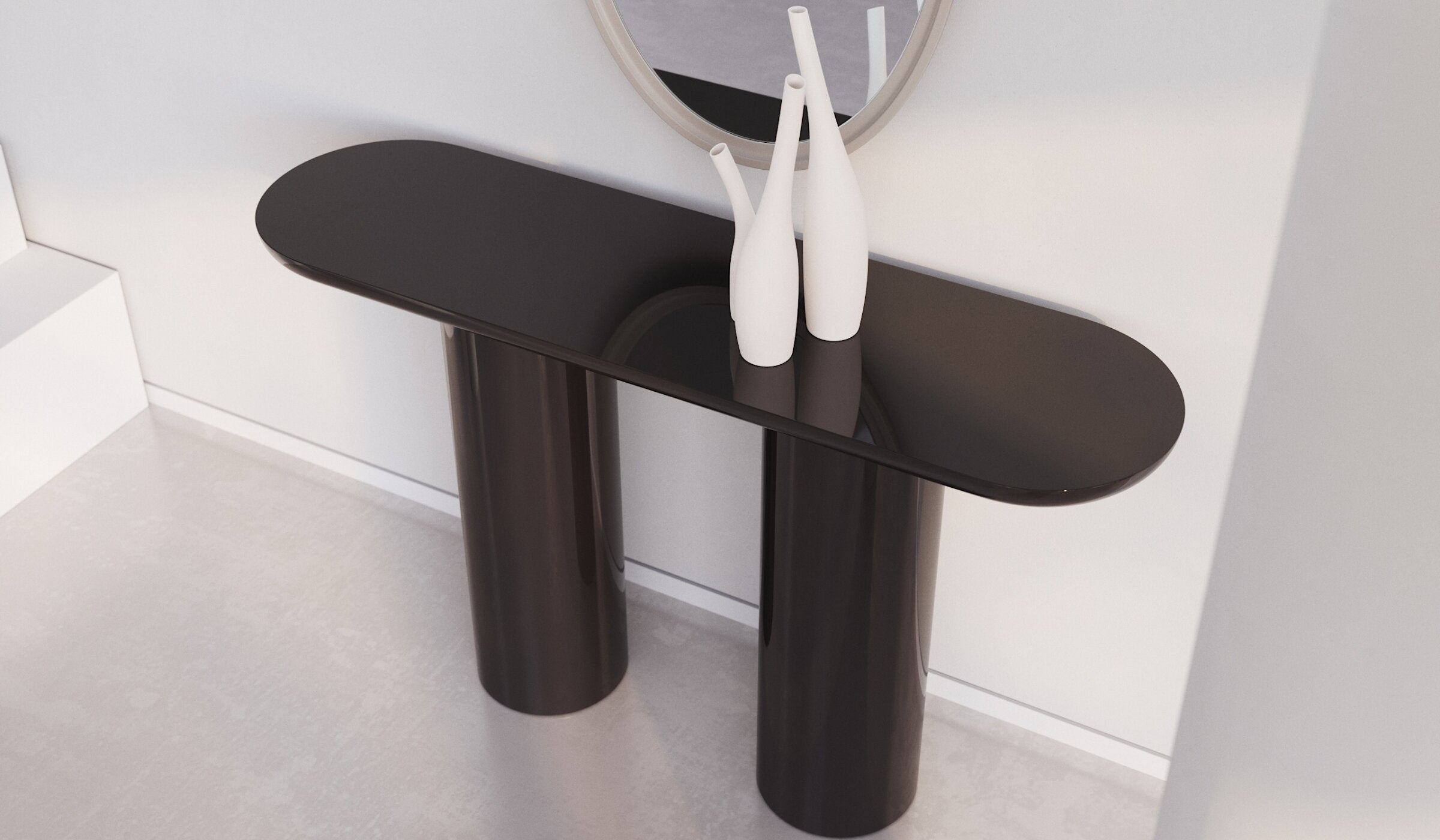 Eva - Sleek brown-black design console, lacquered with a glossy finish