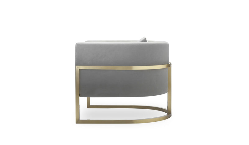 Julius modern design armchair, brass and gray velvet