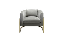 Julius modern design armchair, brass and gray velvet