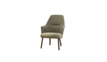 Fauteuil haut Sartor, noyer et cuir beige