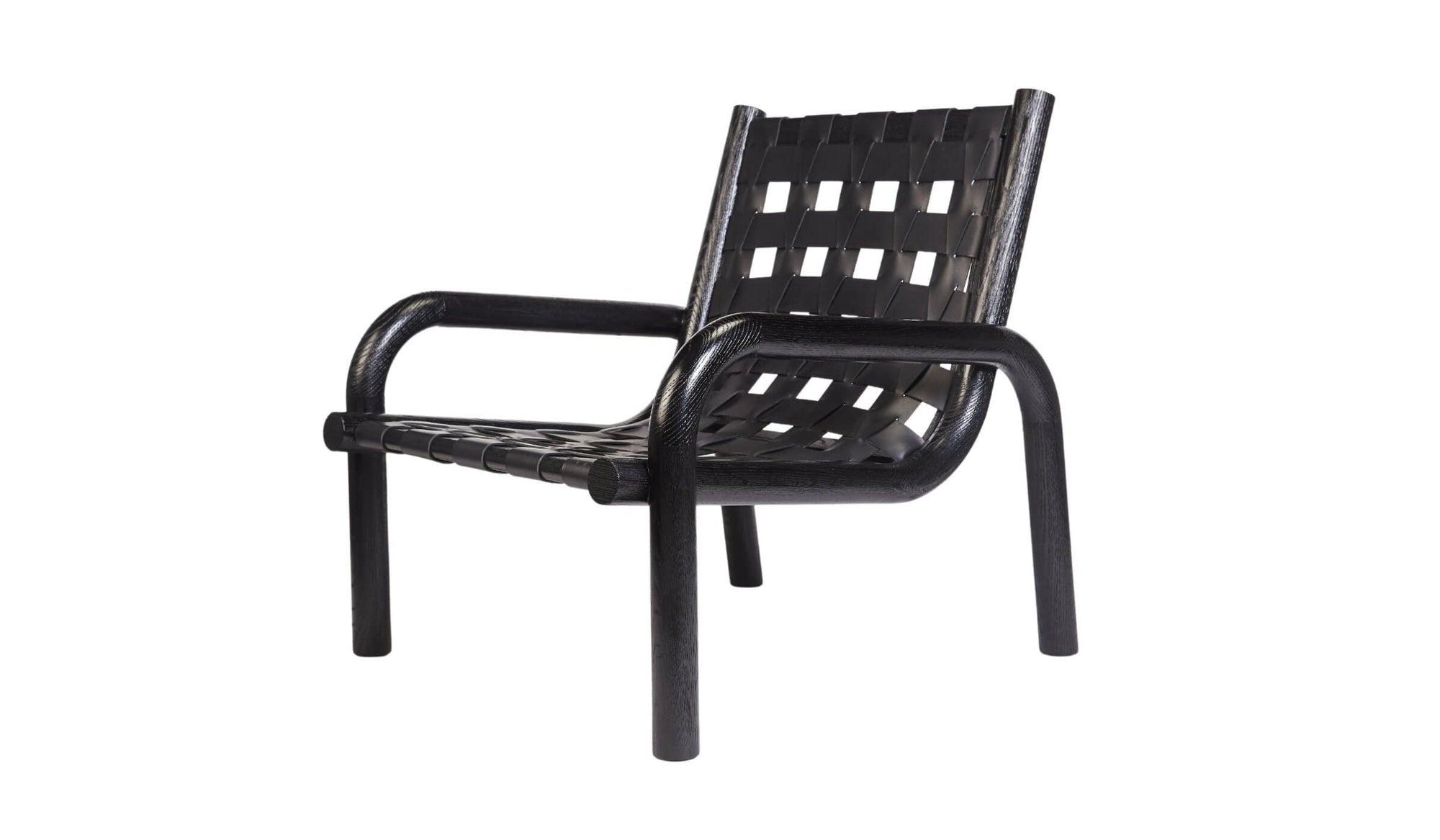 Ginga designer armchair, black leather and solid black oak