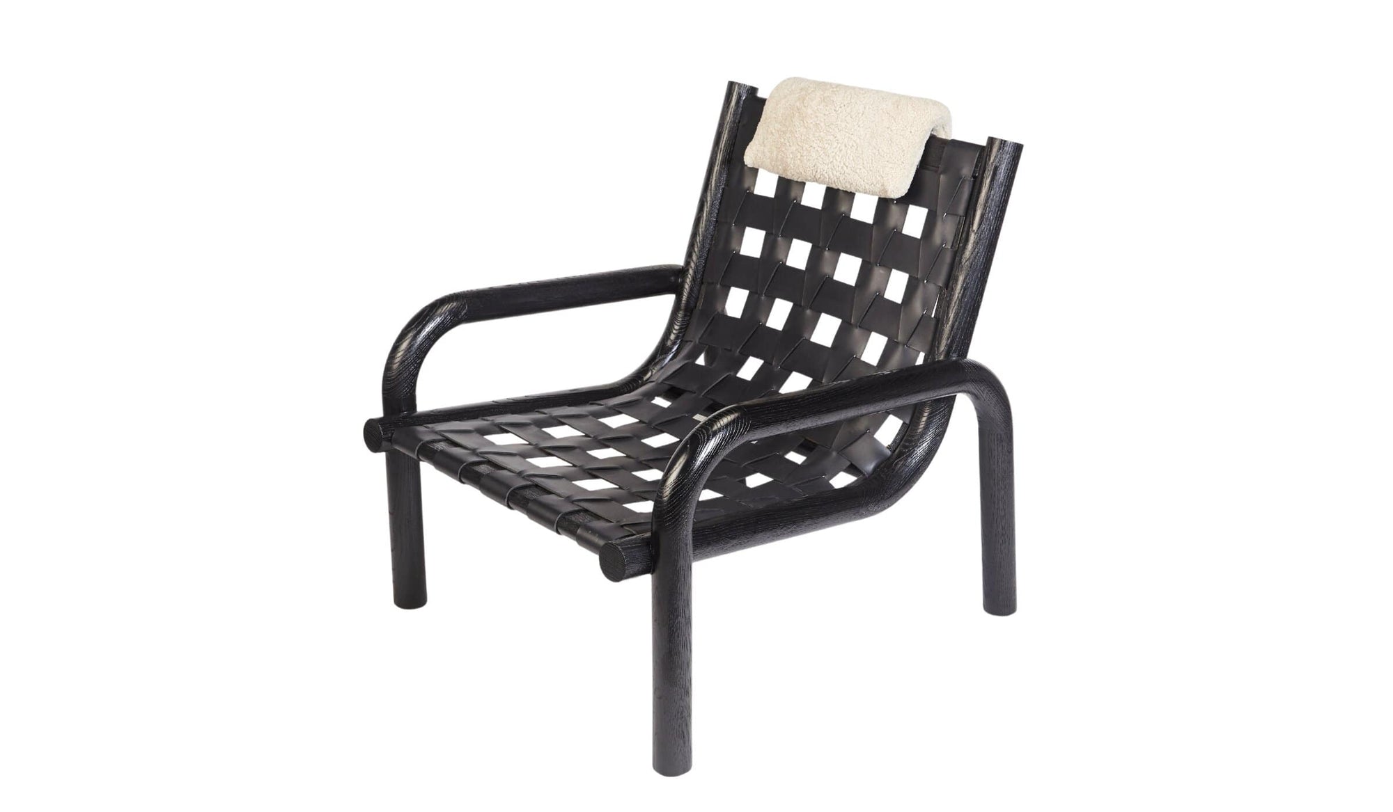 Ginga designer armchair, black leather and solid black oak