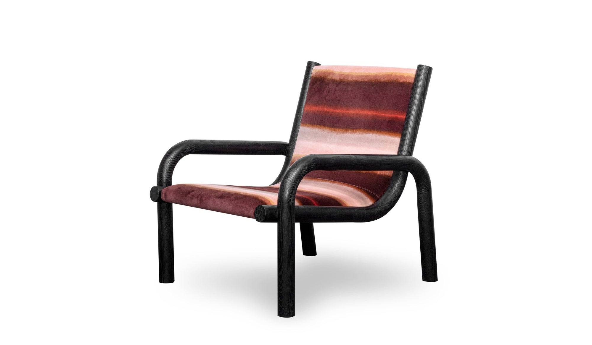 Ginga designer armchair, luxury velvet and solid black oak 