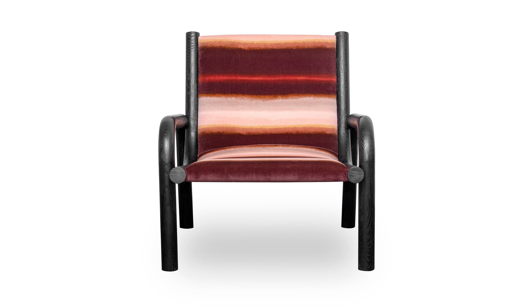 Ginga designer armchair, luxury velvet and solid black oak 