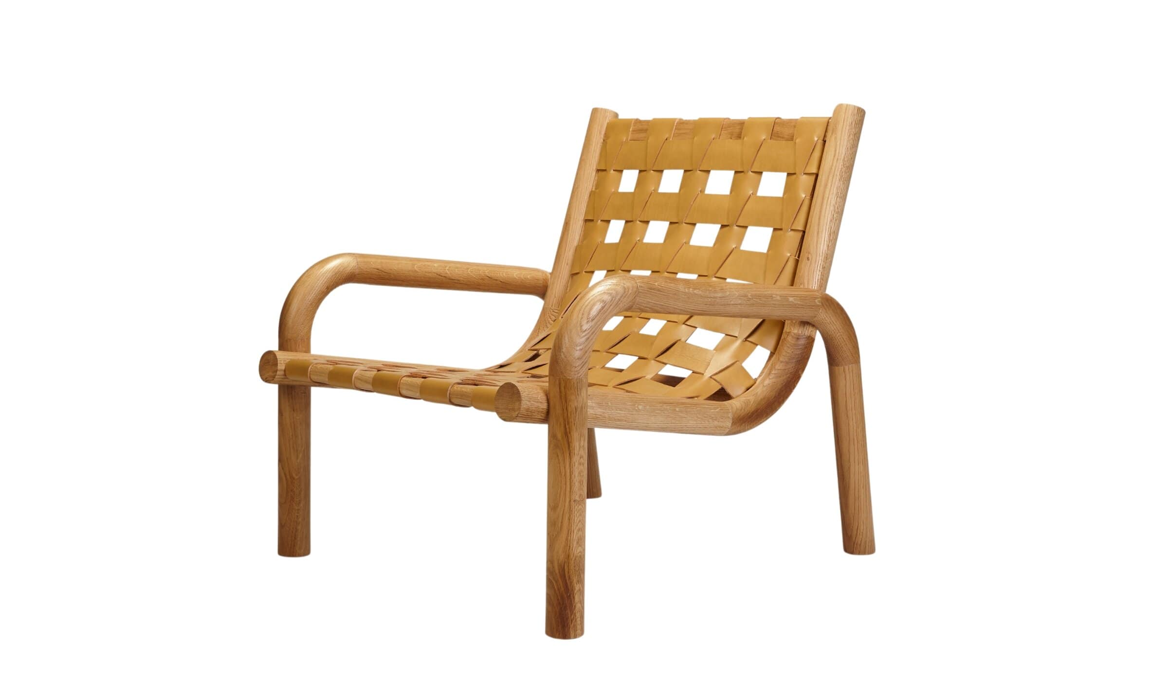 Ginga designer armchair, leather and solid natural oak