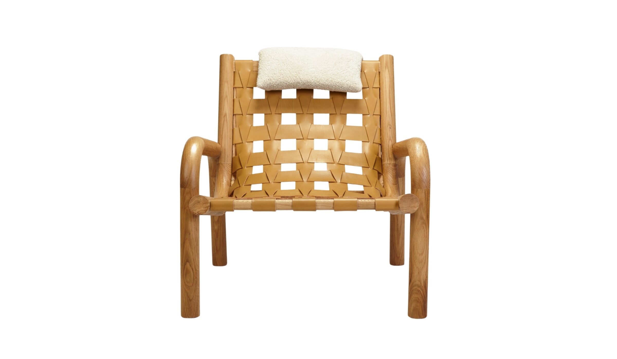 Ginga designer armchair, leather and solid natural oak