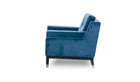 Fauteuil rembourré Mr. Jones, en velours bleu, chêne cérusé et laiton