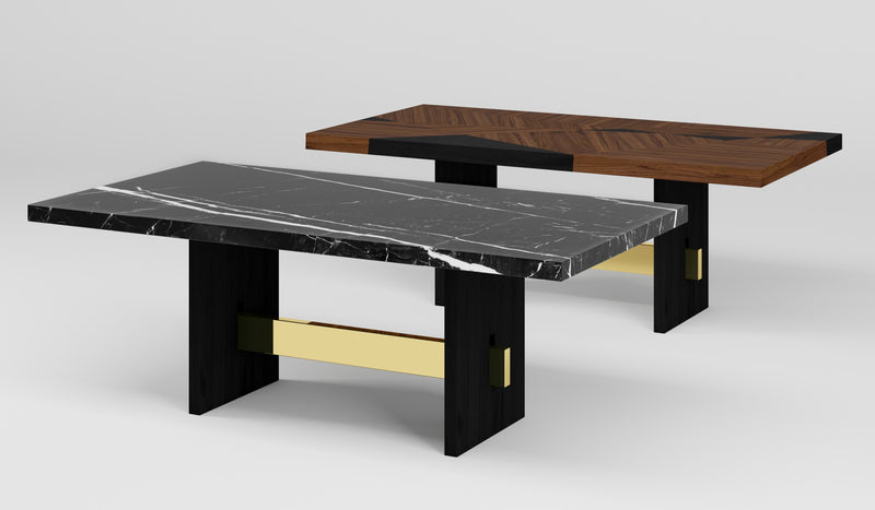 Table de repas de luxe Geometry avec plateau en marbre Nero Marquina