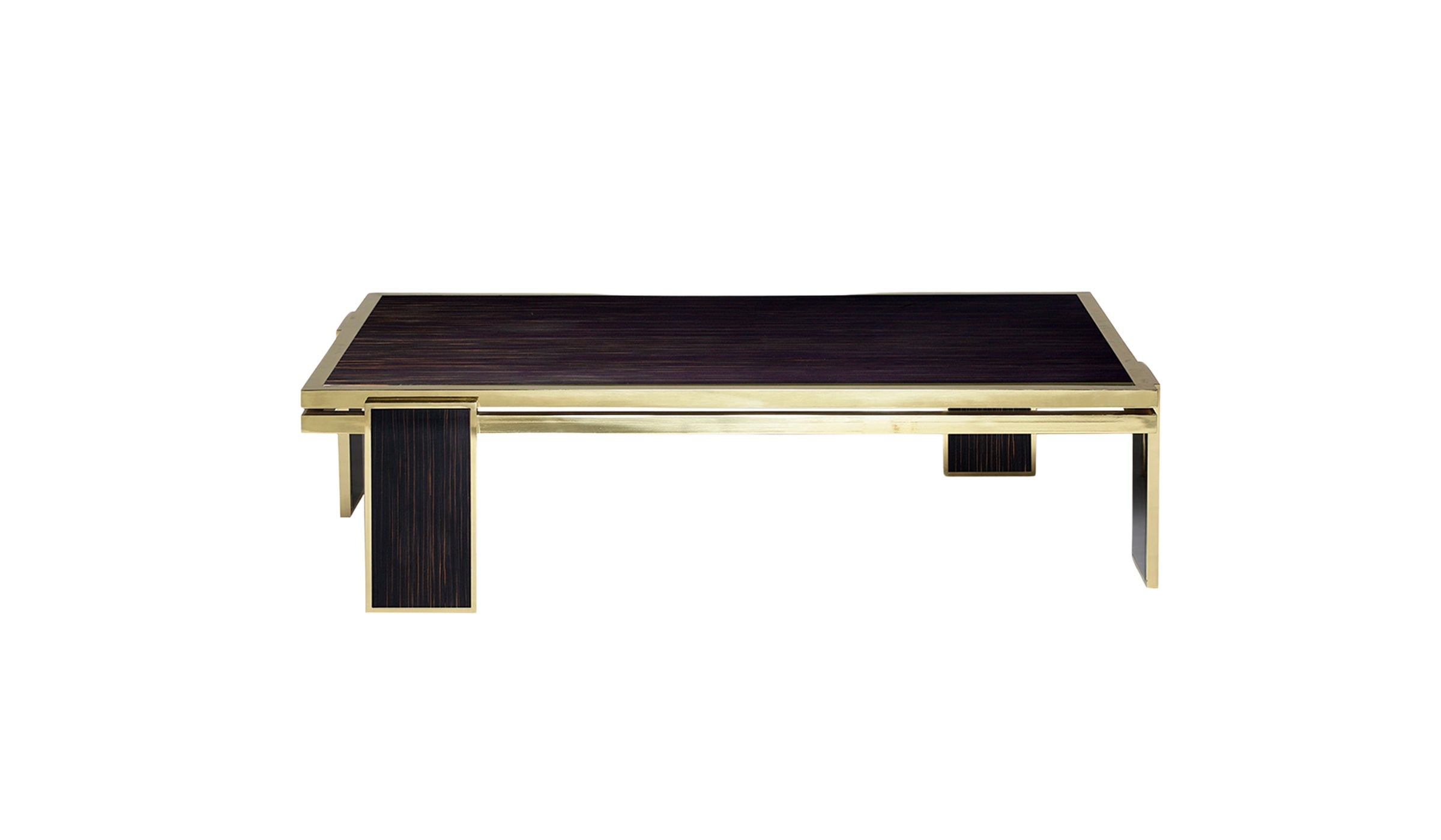 James - Polished brass and ebony wood coffee table with glossy lacquer finish