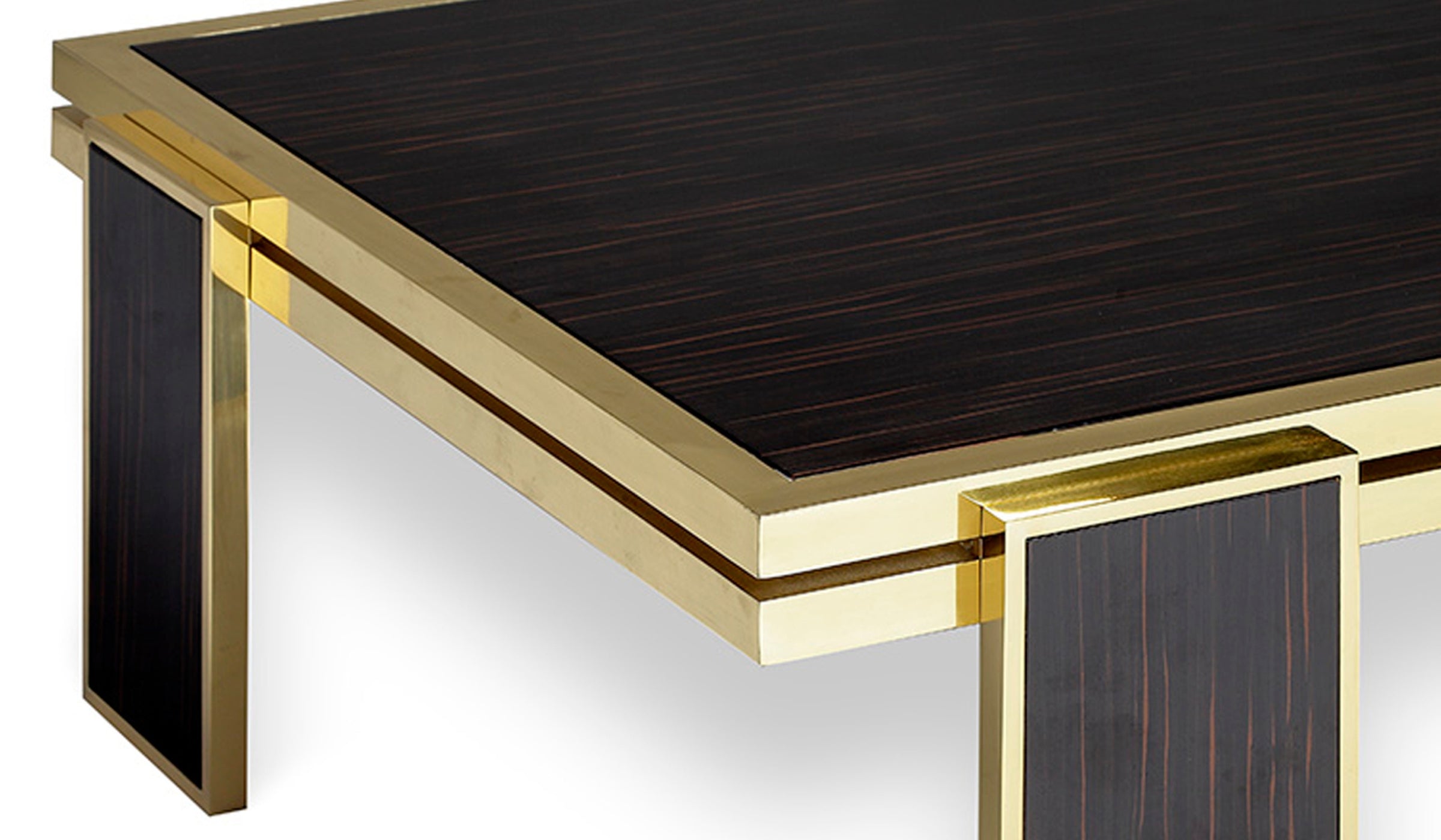 James - Polished brass and ebony wood coffee table with glossy lacquer finish
