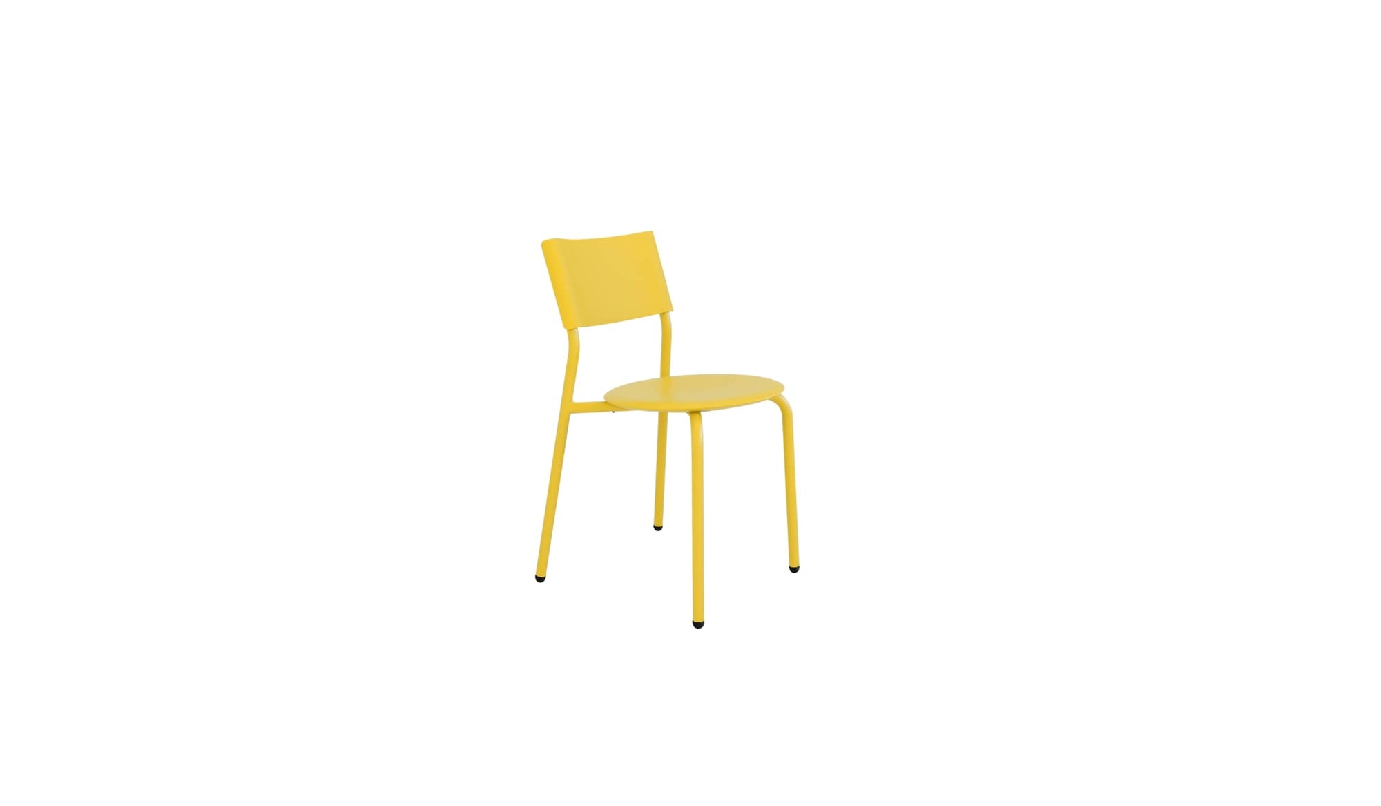 Chaise d’extérieur design en métal et plastique recyclé jaune éclatant, dossier et assise minimalistes, Tiptoe.