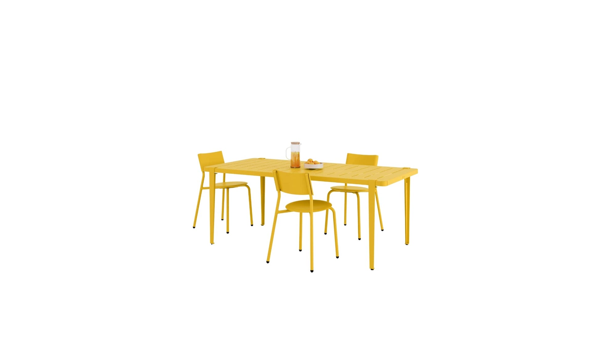 Ensemble de mobilier de jardin design, table rectangulaire et chaises en métal jaune éclatantTiptoe.