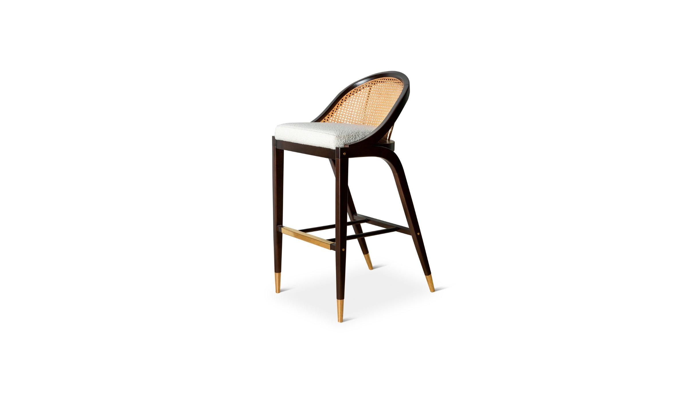 Wormley - Chaise de bar en bois de sikomoro foncé, laiton et tissu