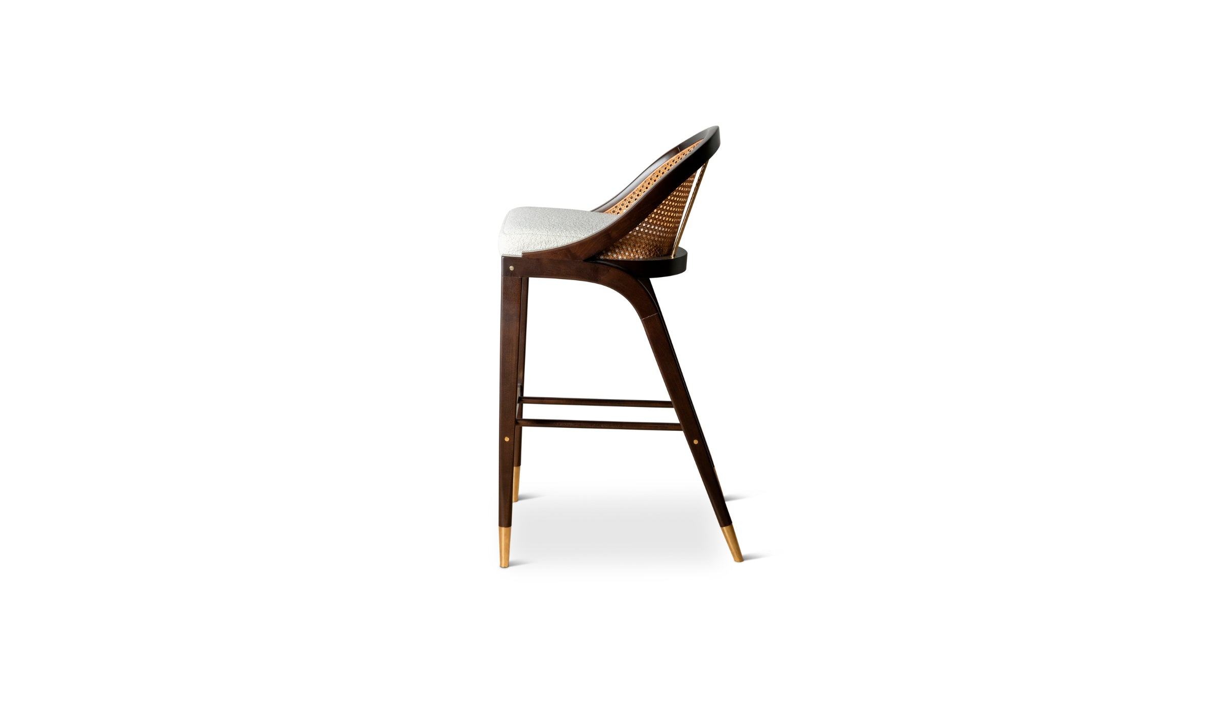 Wormley - Bar chair in dark sikomoro wood, brass and fabric