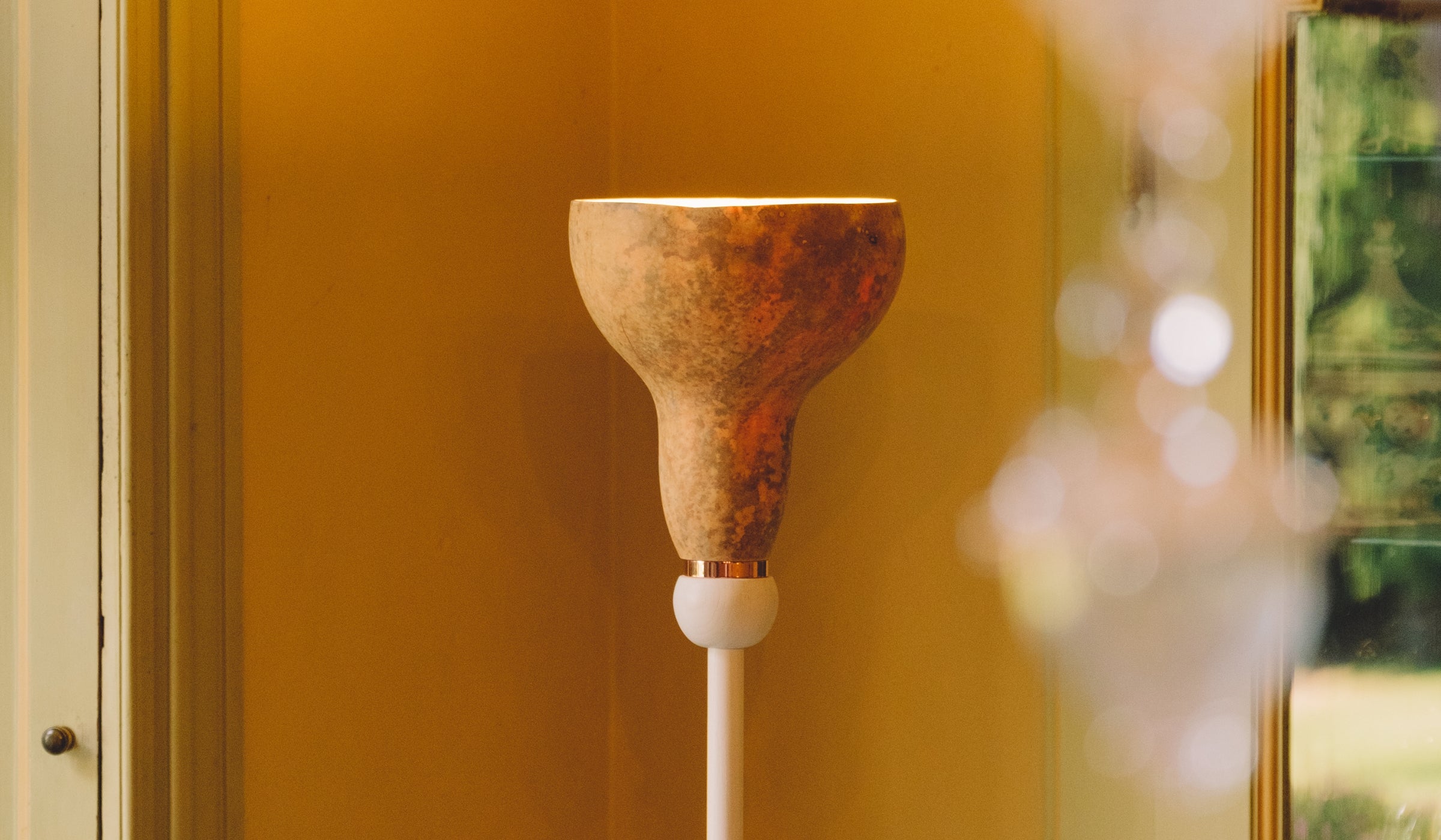 Tulip - Floor lamp, pumpkin lampshade and ash finish, copper white