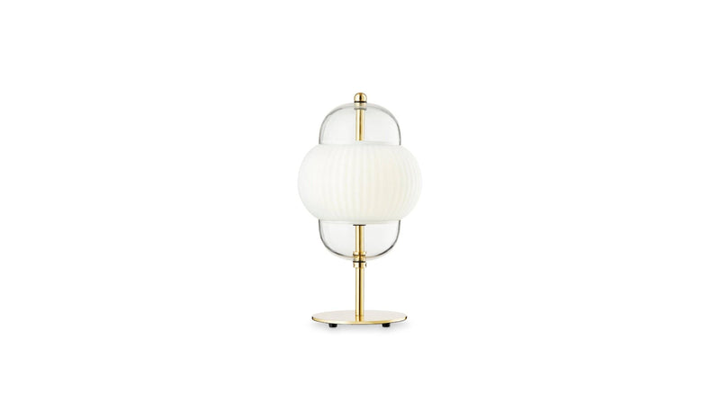 Lampe de table Shahin, laiton, verre clair et opale