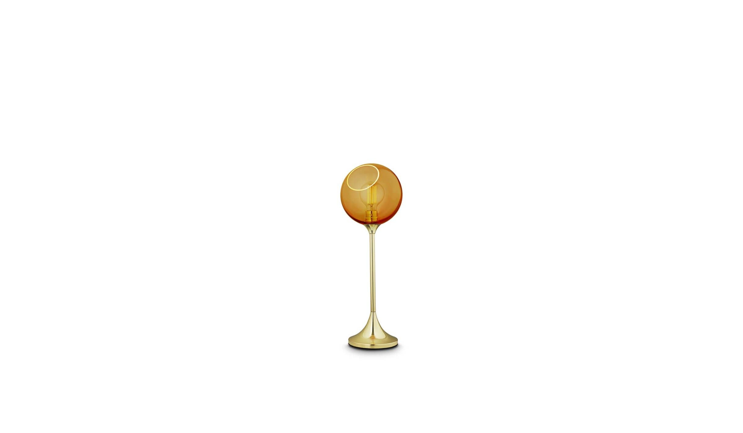 Ballroom Table Lamp, Mouth Blown Glass, Amber and Gold Base