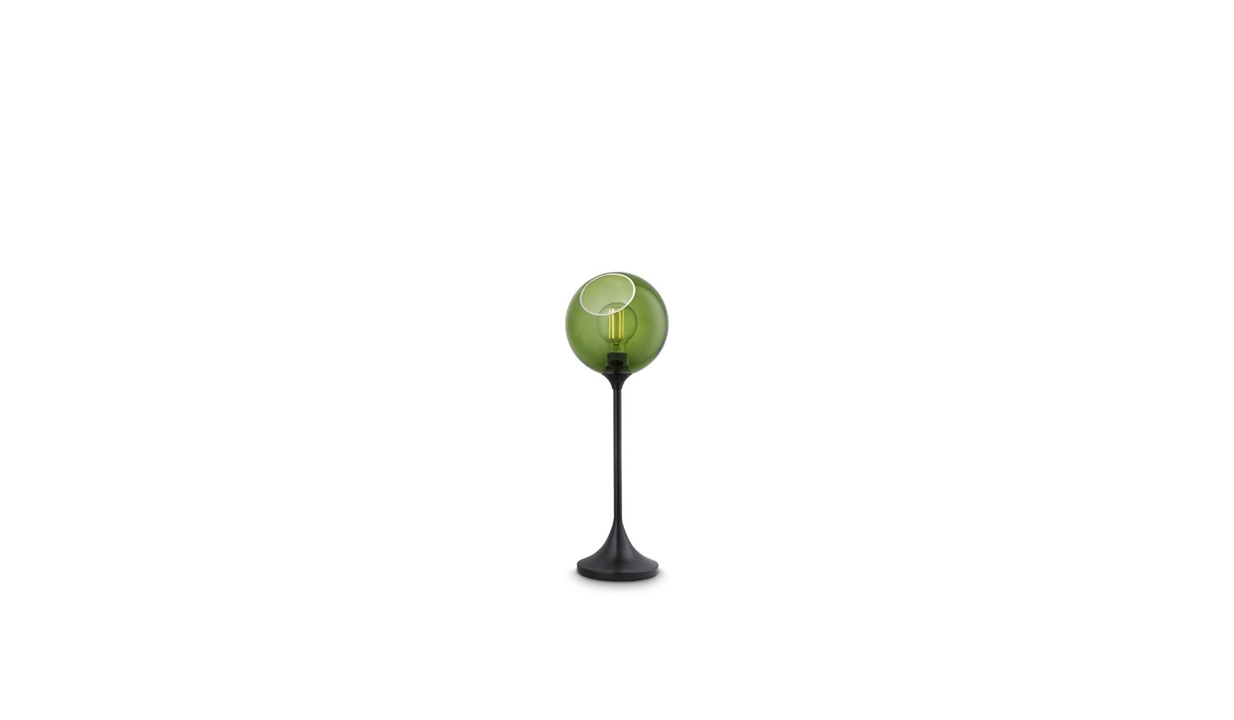 Ballroom table lamp, mouth blown glass, green and black base