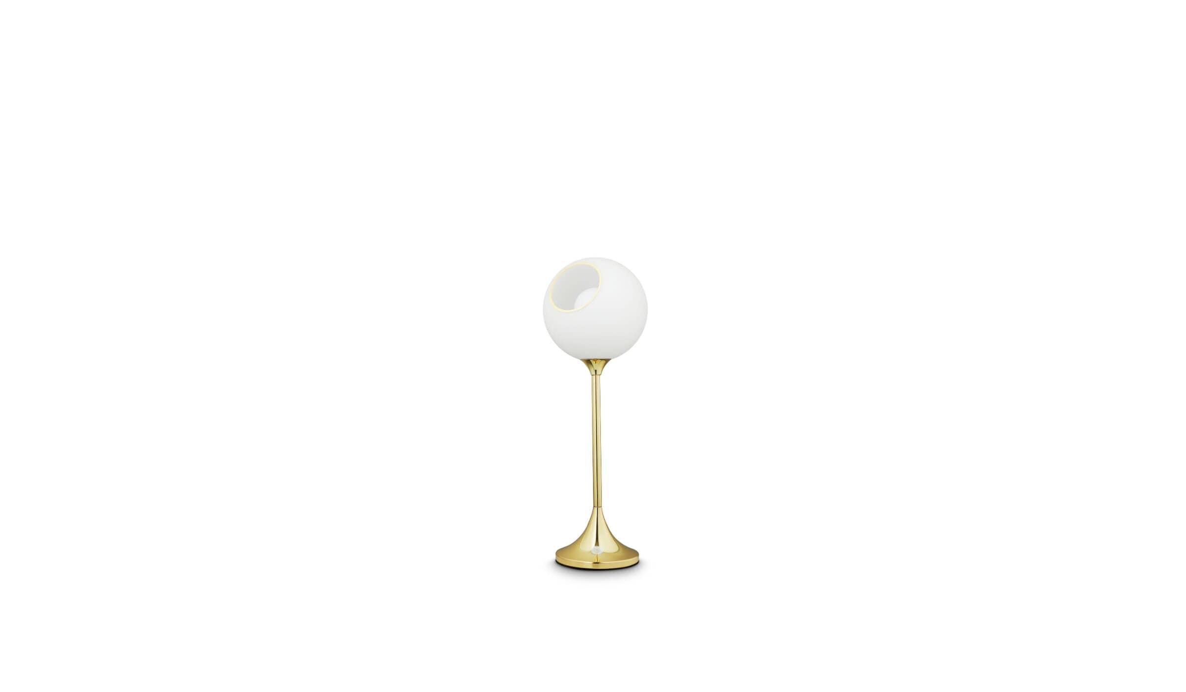 Ballroom Table Lamp, Mouth Blown Glass, White with Gold Base