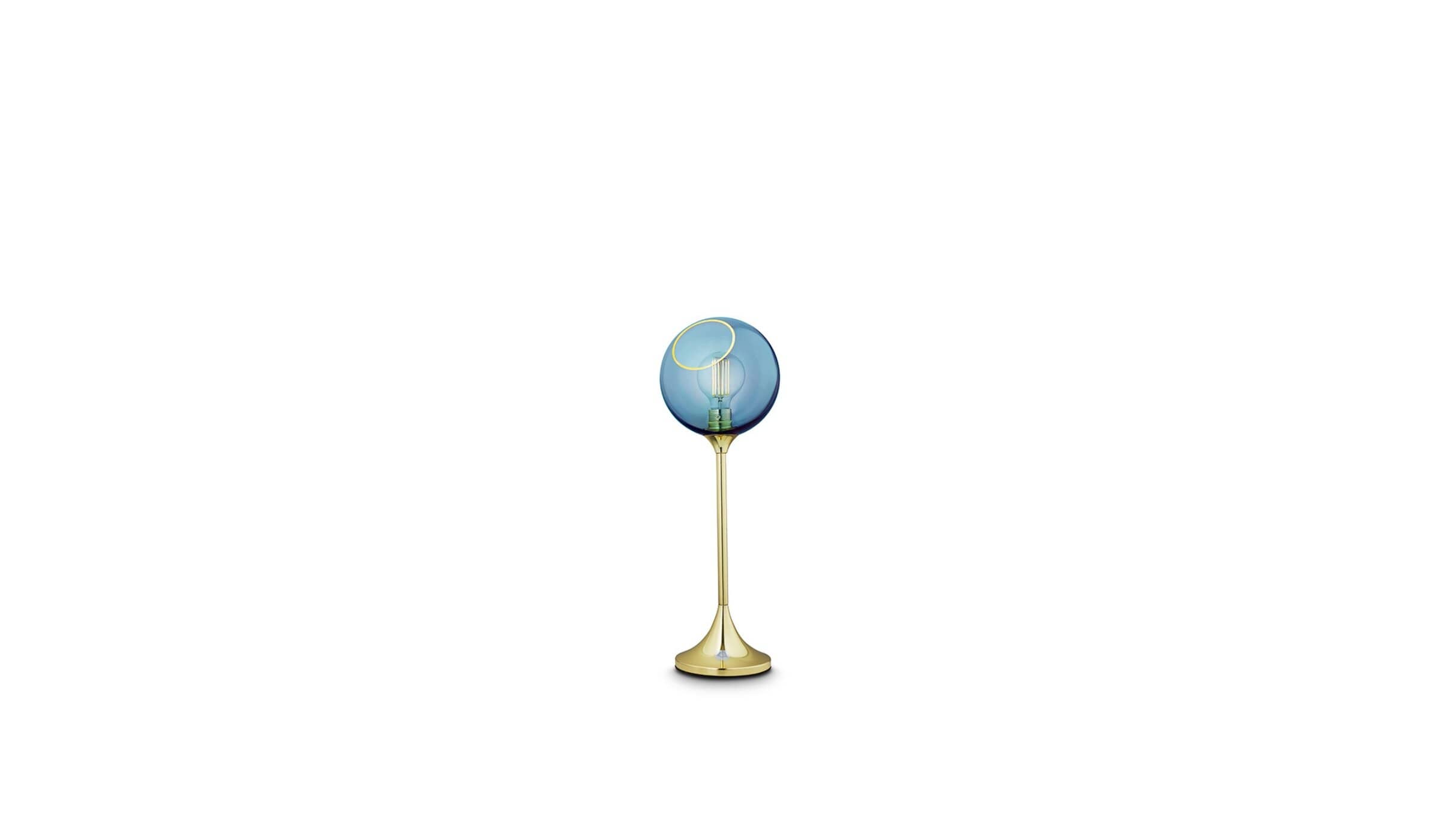 Lampe de table Ballroom, verre soufflé à la bouche, Bleu et base dorée