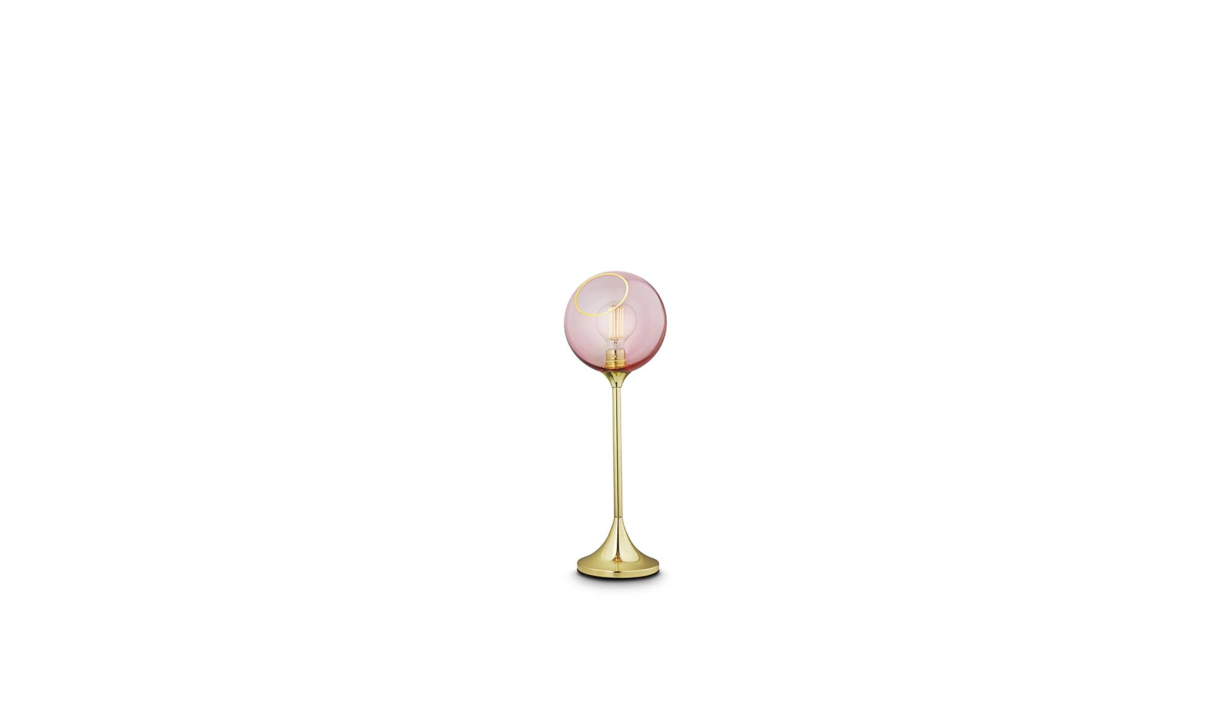 Ballroom Table Lamp, Mouth Blown Glass, Rose and Gold Base