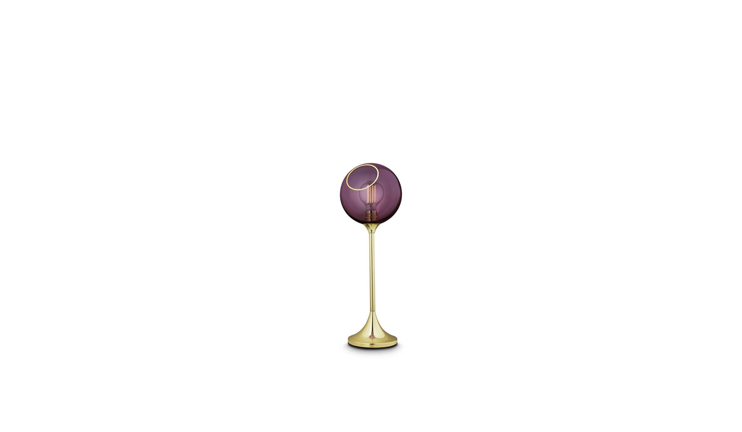 Ballroom Table Lamp, Mouth Blown Glass, Purple with Gold Base