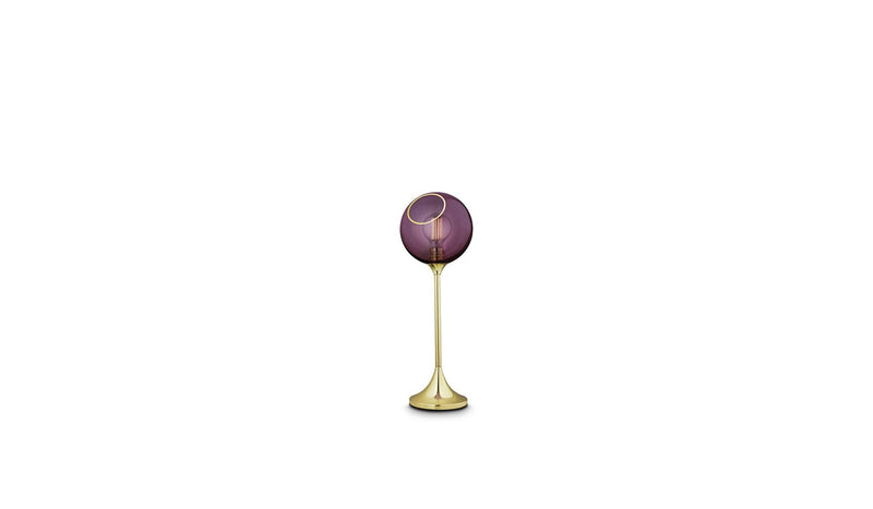 Lampe de table Ballroom, verre soufflé à la bouche, violet et base dorée